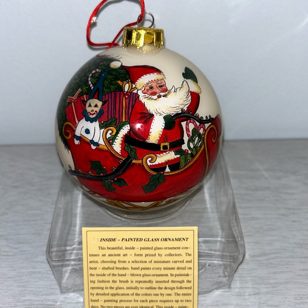 Vintage Hand Painted Santa Ornament Handblown Glass